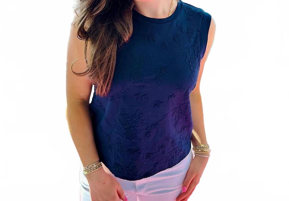 NEW CHARLIE B women's embroidered floral tank top in navy